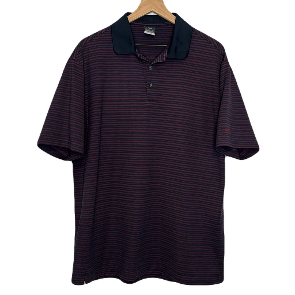 Nike Dri-Fit XL Golf Polo Short Sleeve Shirt Stripe Navy Maroon Embroidered Logo